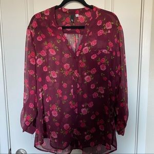 KFTK Sheer Floral Blouse Tunic